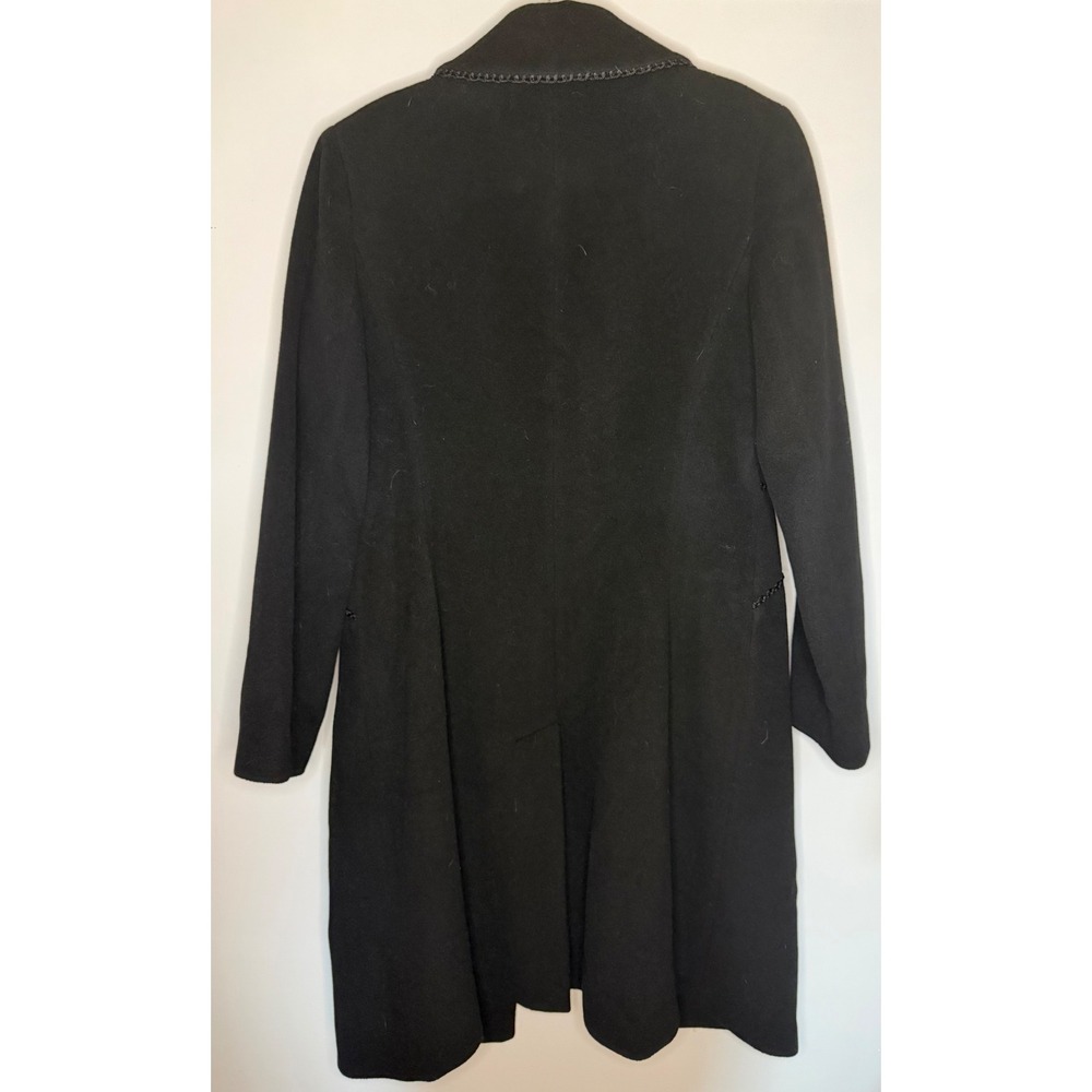 Oscar de la Renta Black Wool Angora Blend Braided Trim Long Coat Size 8 - Picture 7 of 7